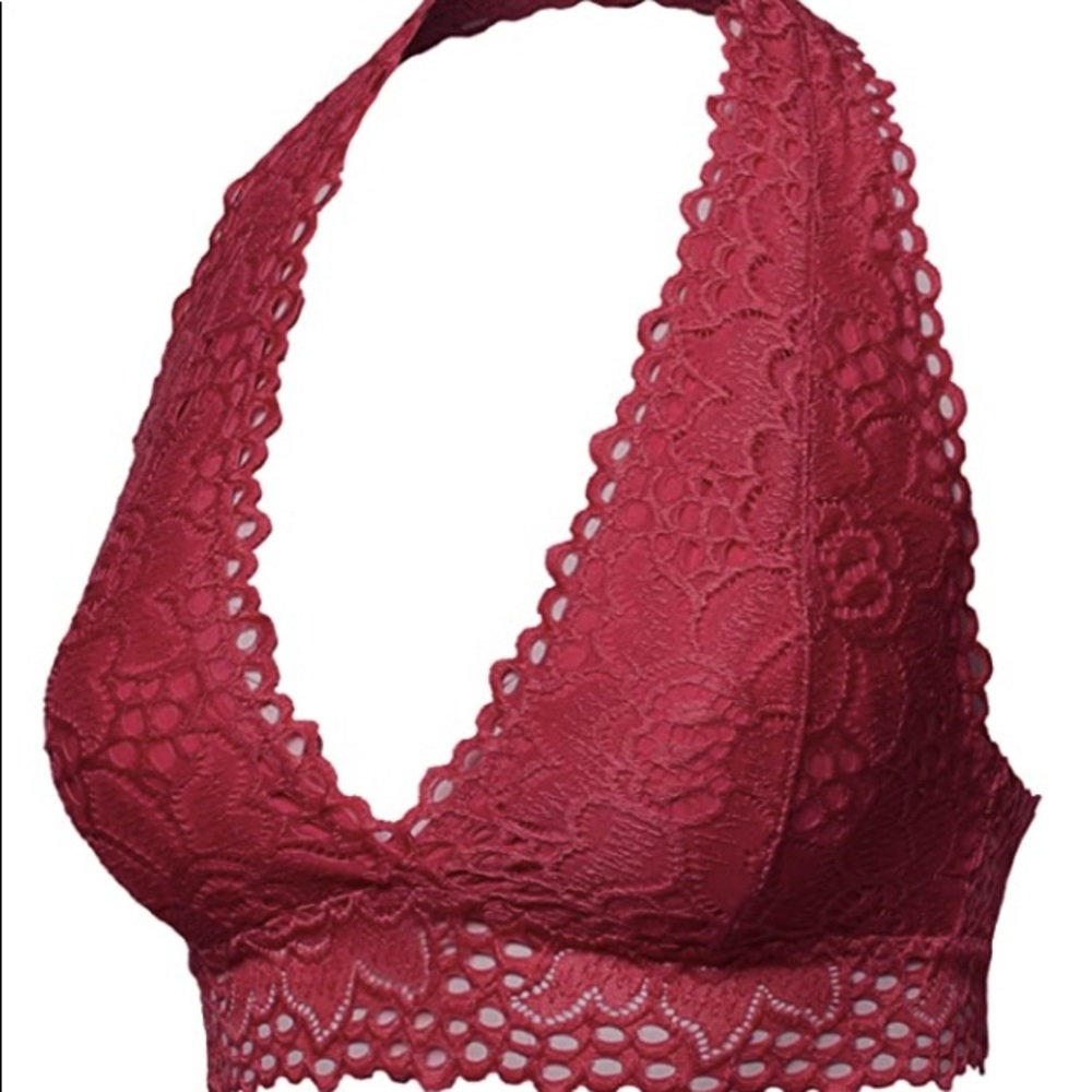 WORN ONCE. Burgundy lace halter bralette